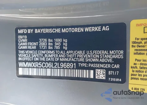 2020 Mini Hardtop Cooper S z USA, uszkodzony, nr VIN WMWXR5C06L2L96891